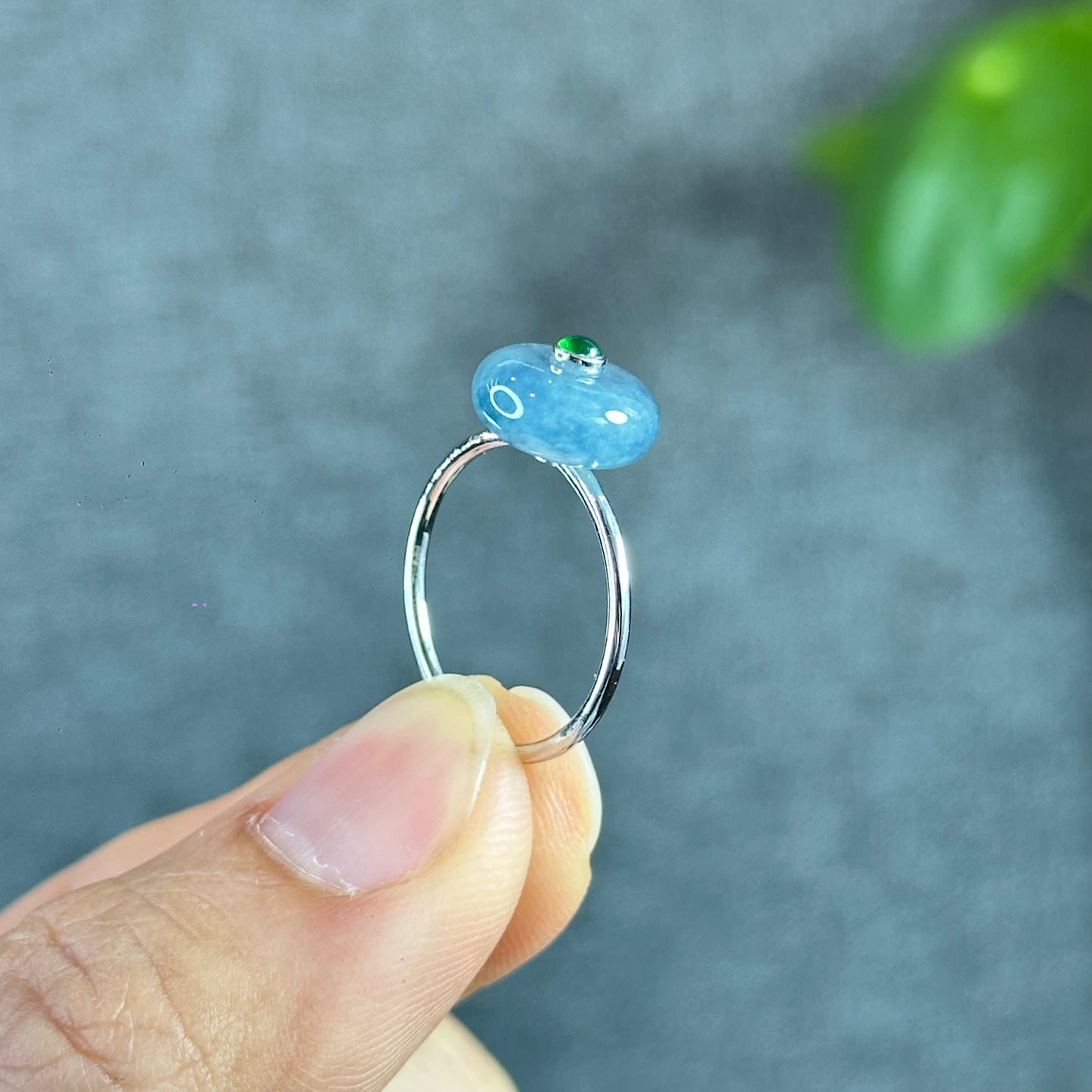Icy Purple Blue Dong Dieu Natural Jadeite Jade Ring in 18k White Gold Setting Size 1.72 with Gem Review Certificate