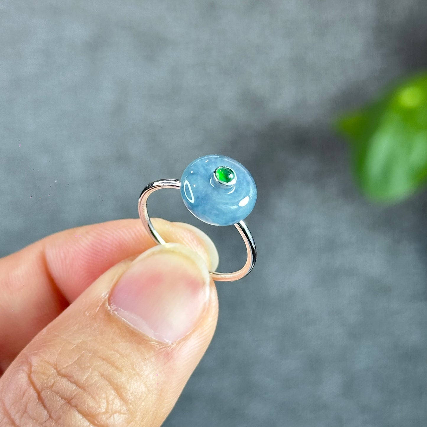 Icy Purple Blue Dong Dieu Natural Jadeite Jade Ring in 18k White Gold Setting Size 1.72 with Gem Review Certificate