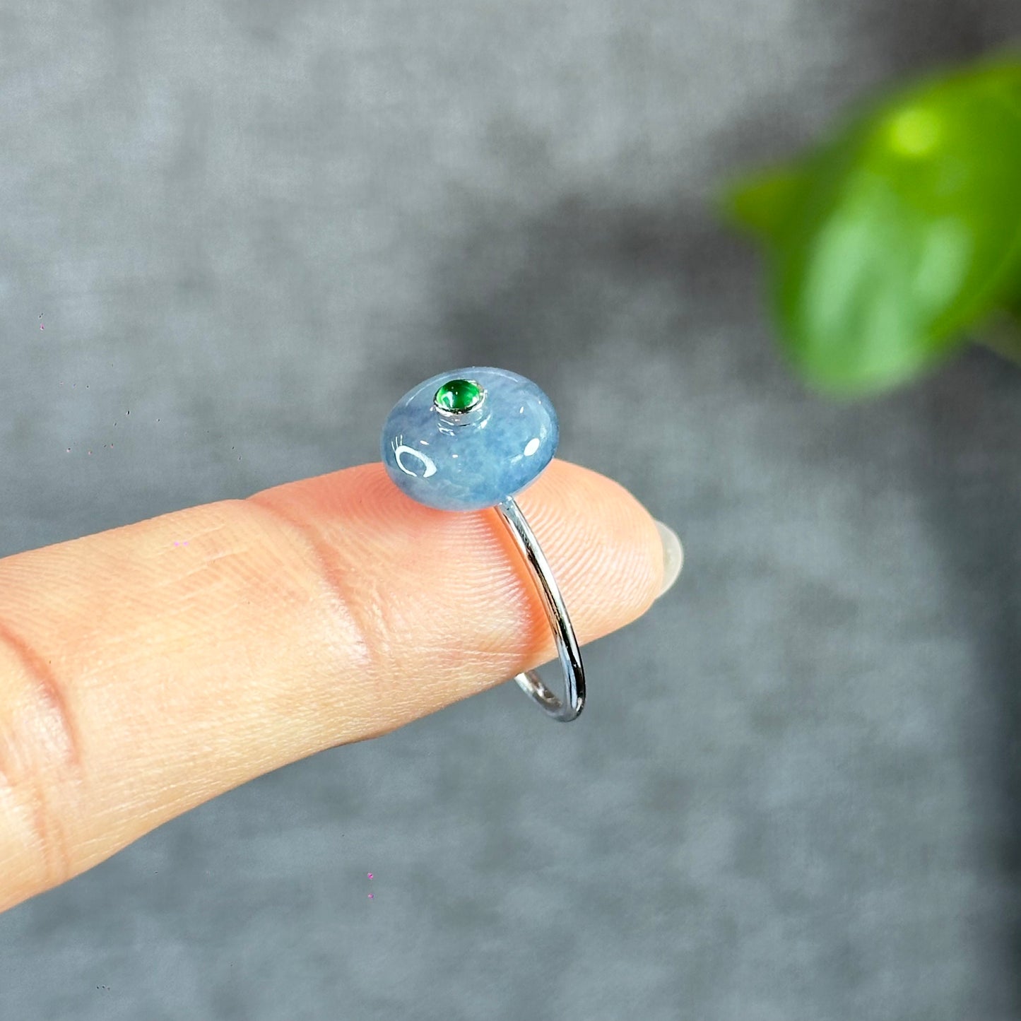 Icy Purple Blue Dong Dieu Natural Jadeite Jade Ring in 18k White Gold Setting Size 1.72 with Gem Review Certificate