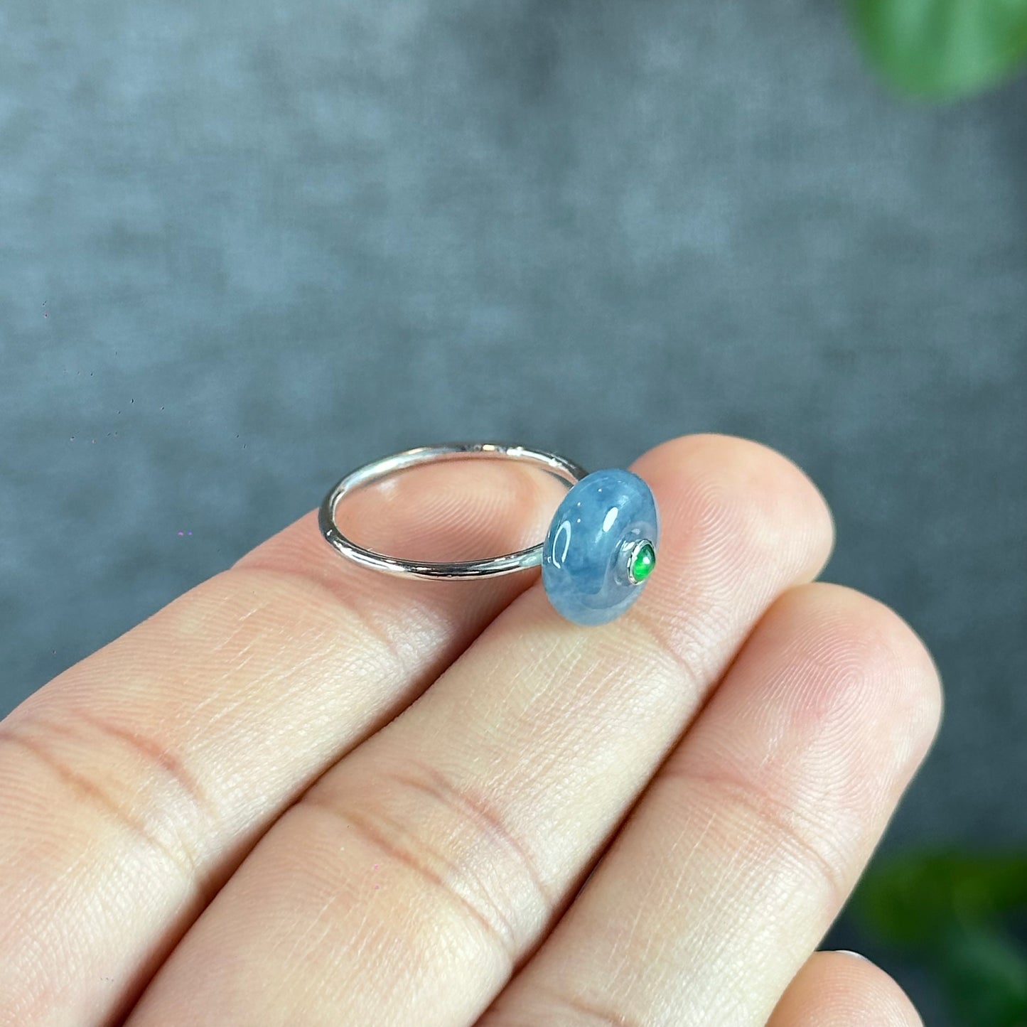 Icy Purple Blue Dong Dieu Natural Jadeite Jade Ring in 18k White Gold Setting Size 1.72 with Gem Review Certificate