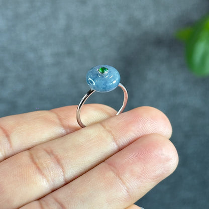 Icy Purple Blue Dong Dieu Natural Jadeite Jade Ring in 18k White Gold Setting Size 1.72 with Gem Review Certificate