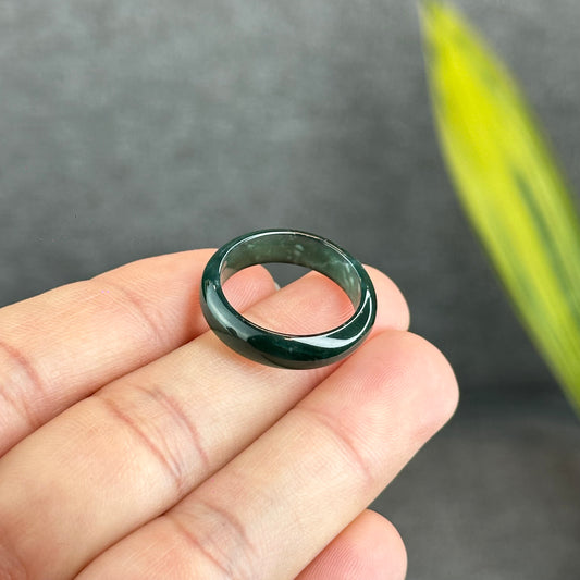 Natural Semi-Translucent Water Green Jadeite Jade Ring Size 1.85