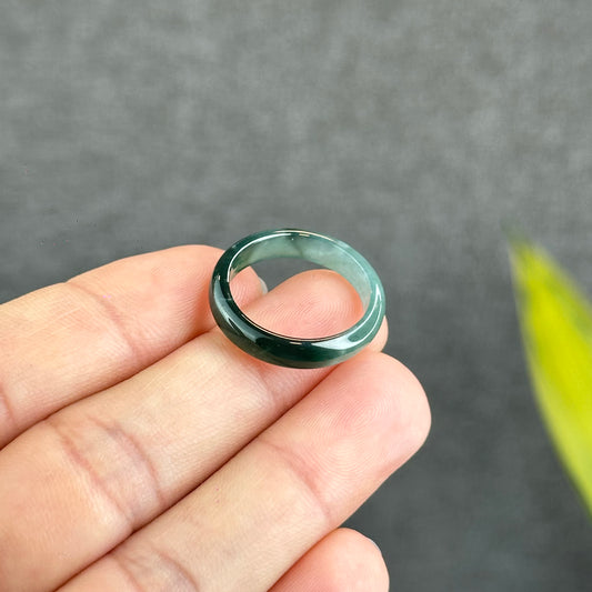 Natural Semi-Translucent Water Green Jadeite Jade Ring Size 1.8