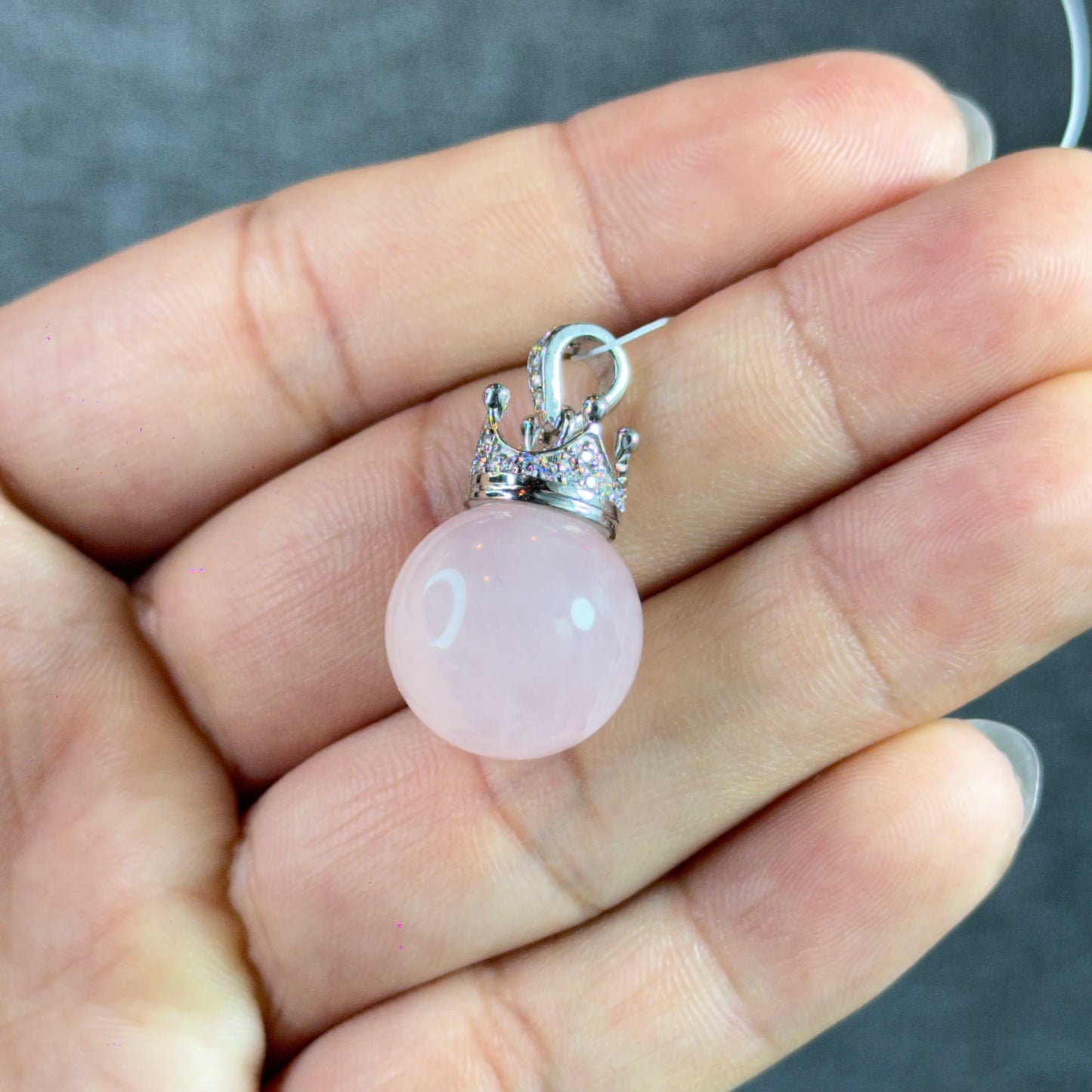 Rose Quartz Pendant with Crown Silver setting