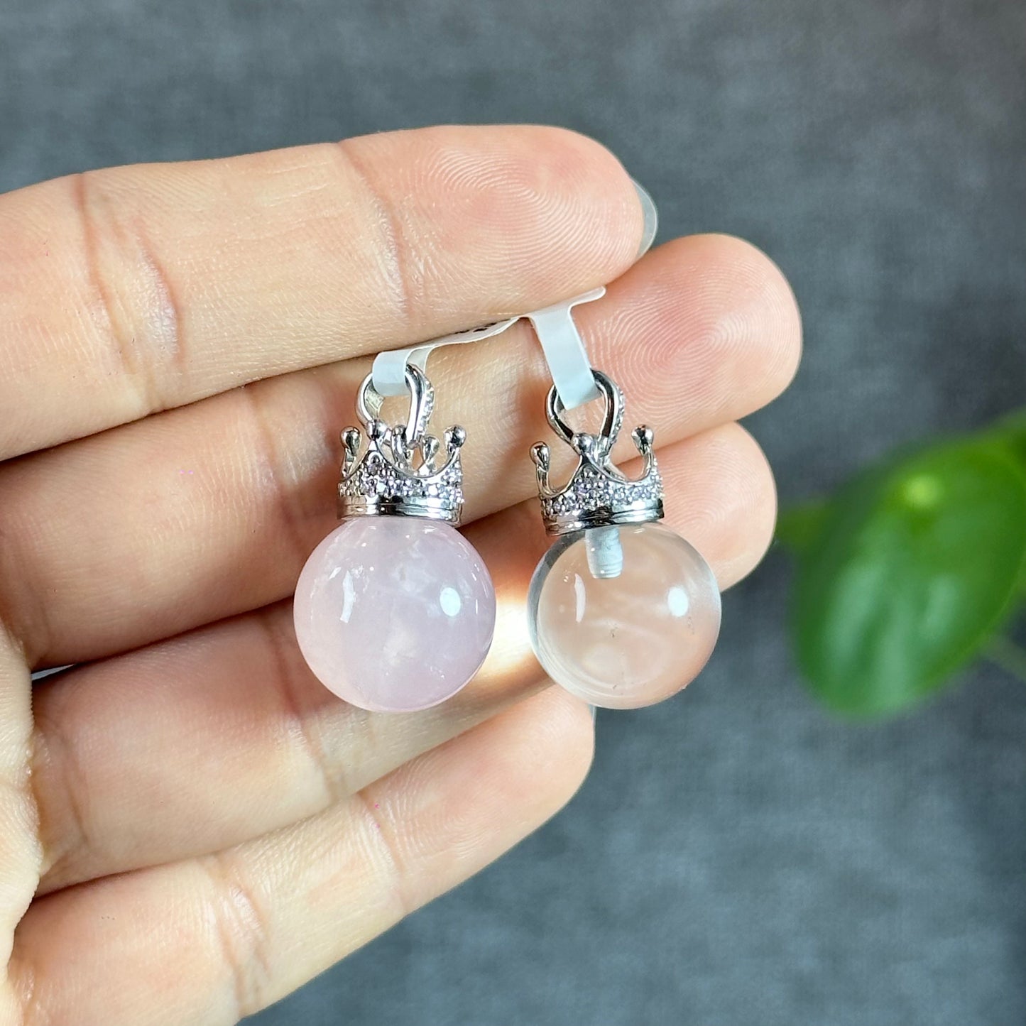 Rose Quartz Pendant with Crown Silver setting
