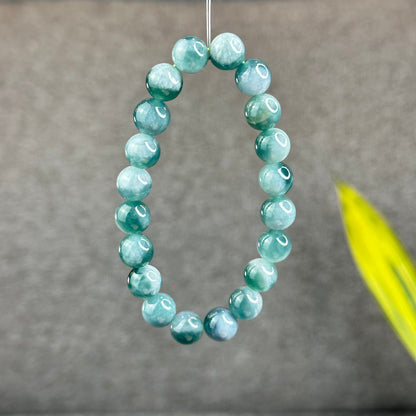 Natural Blue Water with White Pattern Jadeite Jade Bracelet Size 9.5 mm
