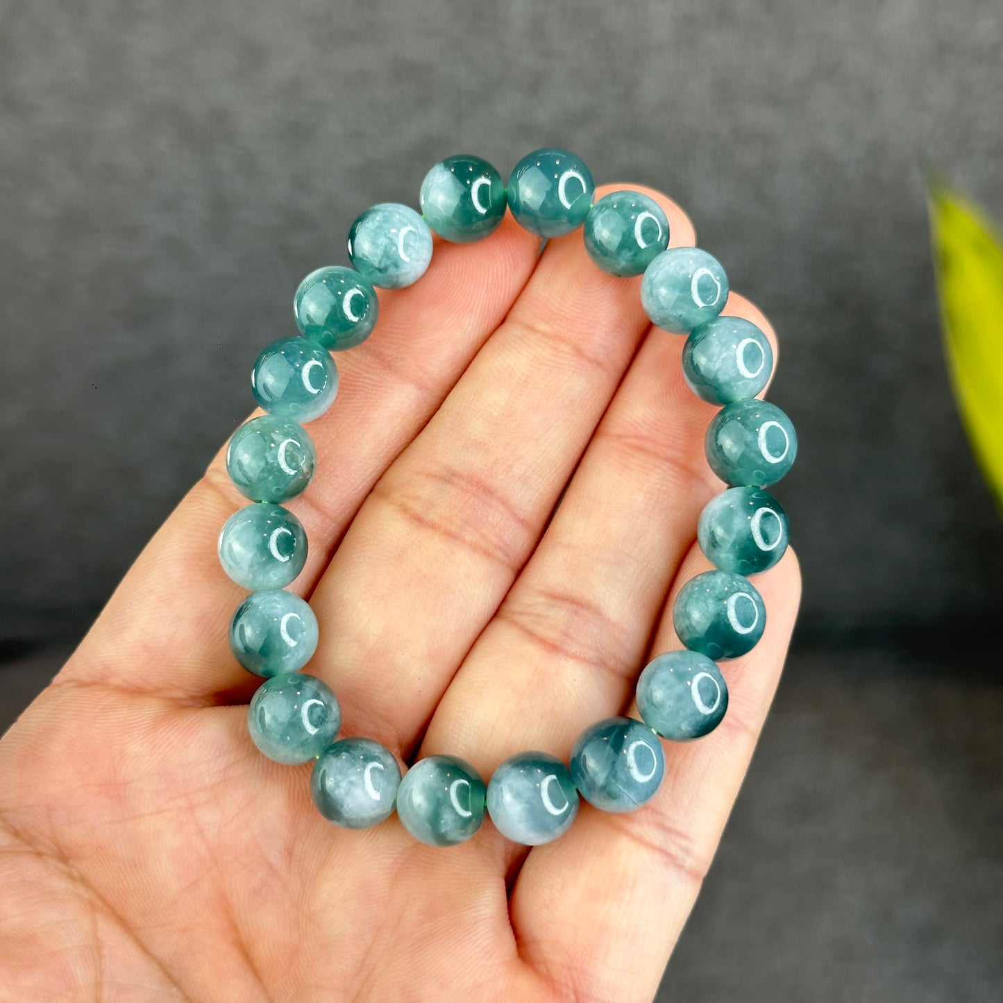 Natural Blue Water with White Pattern Jadeite Jade Bracelet Size 9.5 mm