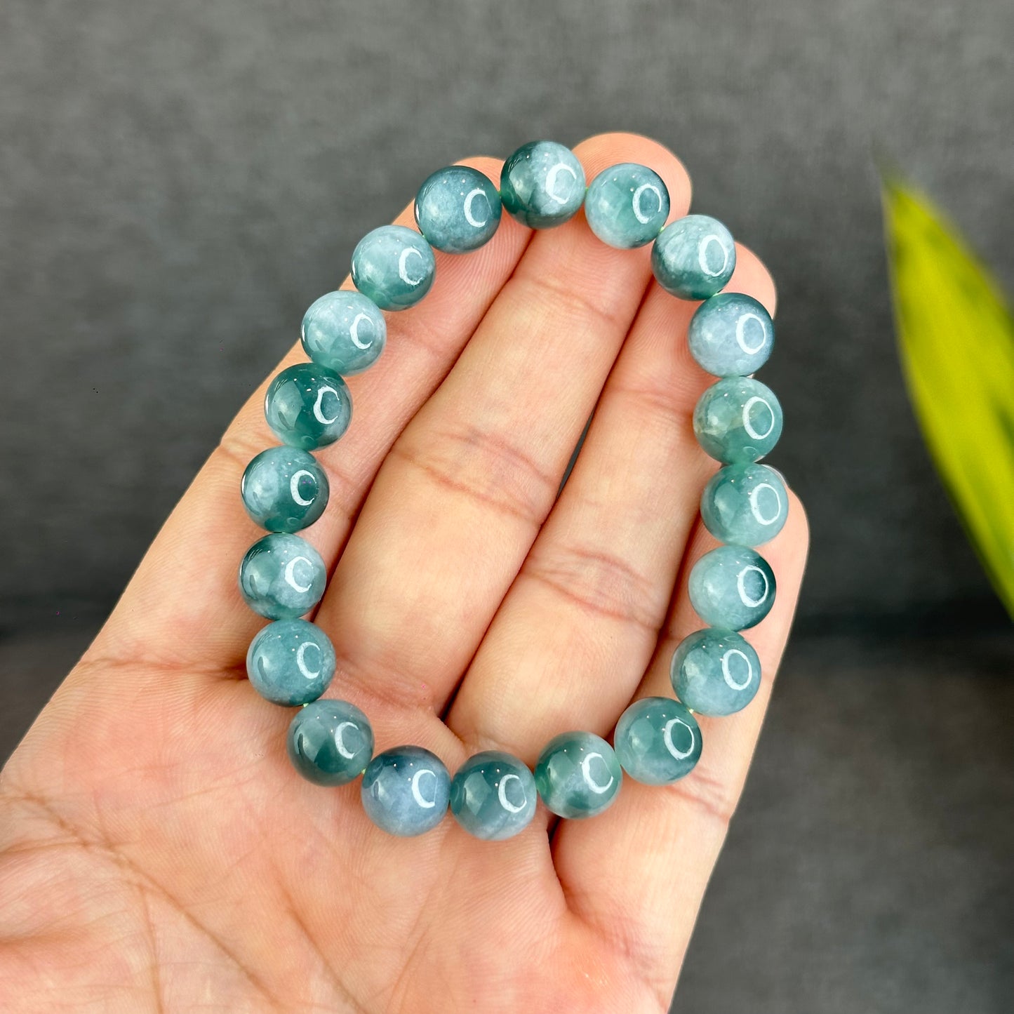 Natural Blue Water with White Pattern Jadeite Jade Bracelet Size 9.5 mm