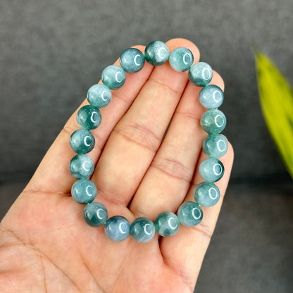 Natural Blue Water with White Pattern Jadeite Jade Bracelet Size 9.5 mm