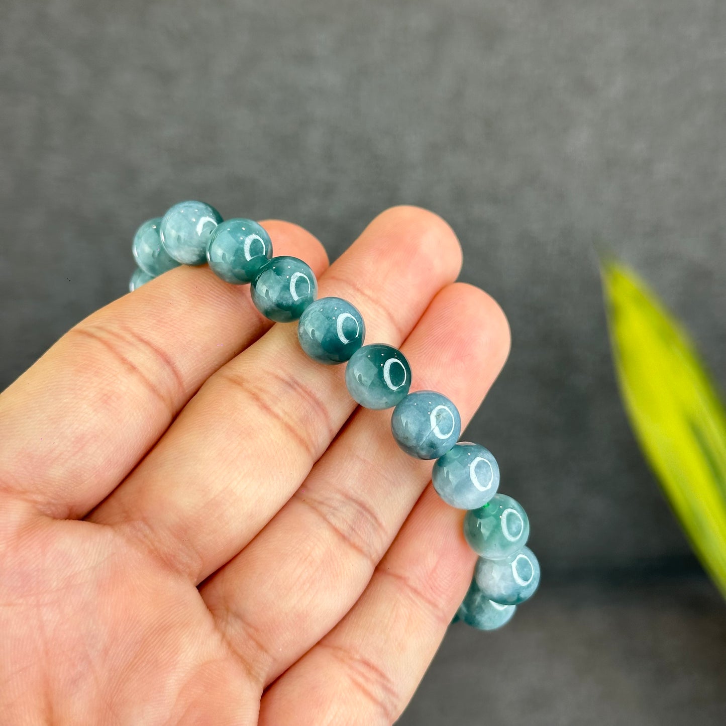 Natural Blue Water with White Pattern Jadeite Jade Bracelet Size 9.5 mm