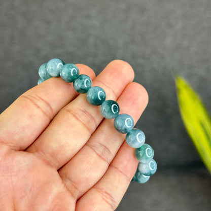 Natural Blue Water with White Pattern Jadeite Jade Bracelet Size 9.5 mm