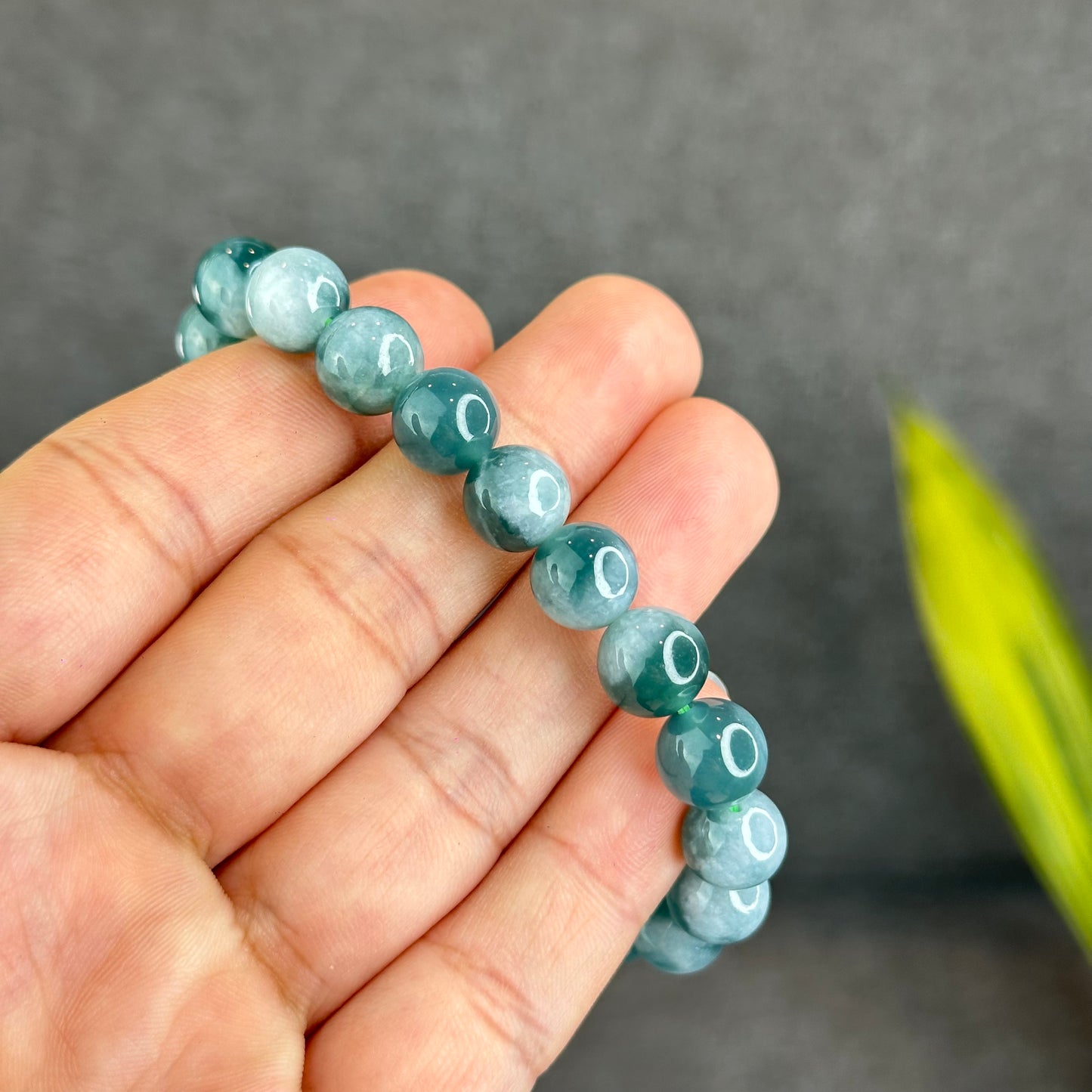 Natural Blue Water with White Pattern Jadeite Jade Bracelet Size 9.5 mm