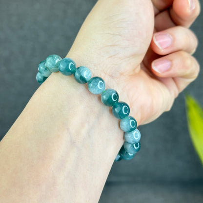 Natural Blue Water with White Pattern Jadeite Jade Bracelet Size 9.5 mm