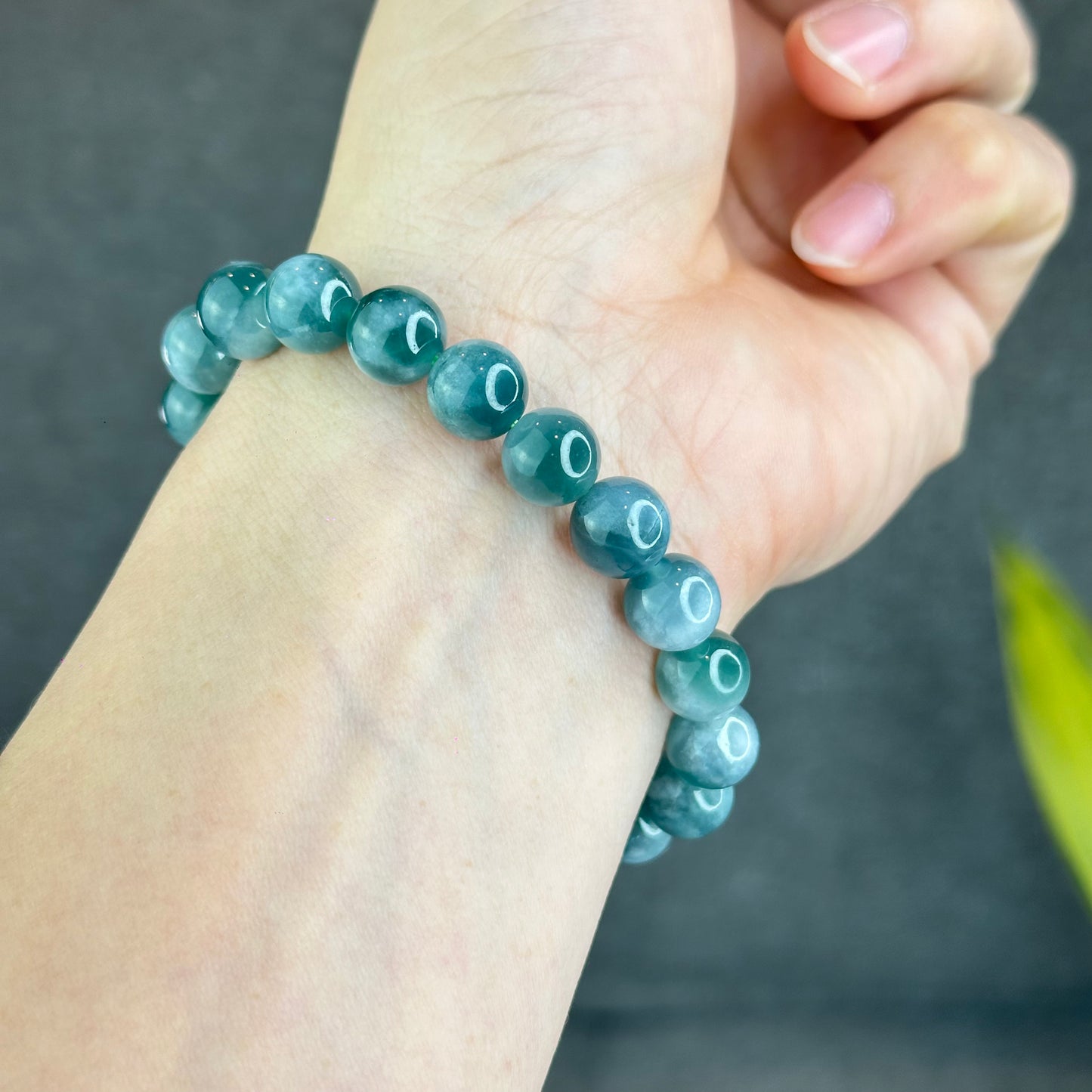 Natural Blue Water with White Pattern Jadeite Jade Bracelet Size 9.5 mm