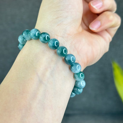 Natural Blue Water with White Pattern Jadeite Jade Bracelet Size 9.5 mm