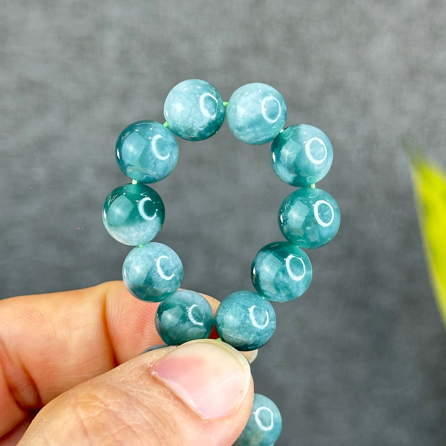 Natural Blue Water with White Pattern Jadeite Jade Bracelet Size 9.5 mm