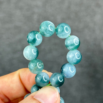 Natural Blue Water with White Pattern Jadeite Jade Bracelet Size 9.5 mm