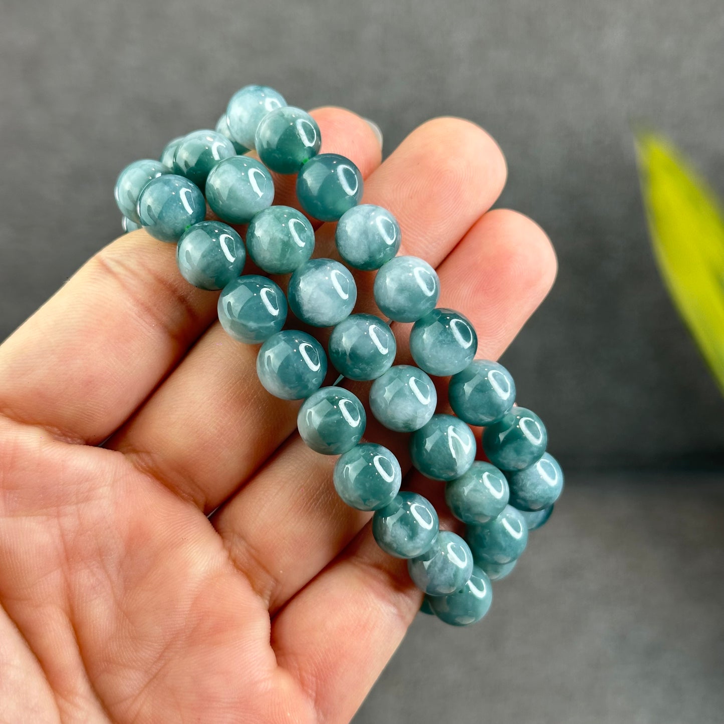 Natural Blue Water with White Pattern Jadeite Jade Bracelet Size 9.5 mm