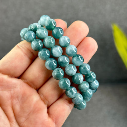 Natural Blue Water with White Pattern Jadeite Jade Bracelet Size 9.5 mm