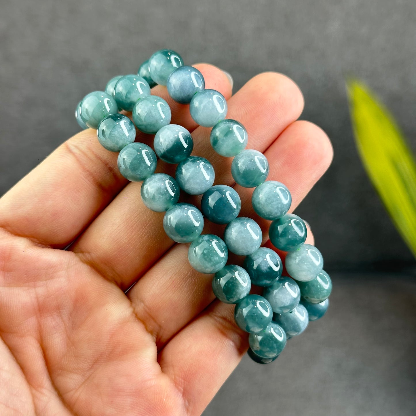 Natural Blue Water with White Pattern Jadeite Jade Bracelet Size 9.5 mm