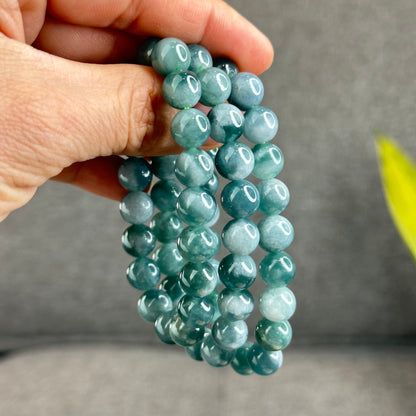 Natural Blue Water with White Pattern Jadeite Jade Bracelet Size 9.5 mm