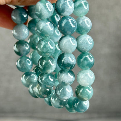 Natural Blue Water with White Pattern Jadeite Jade Bracelet Size 9.5 mm