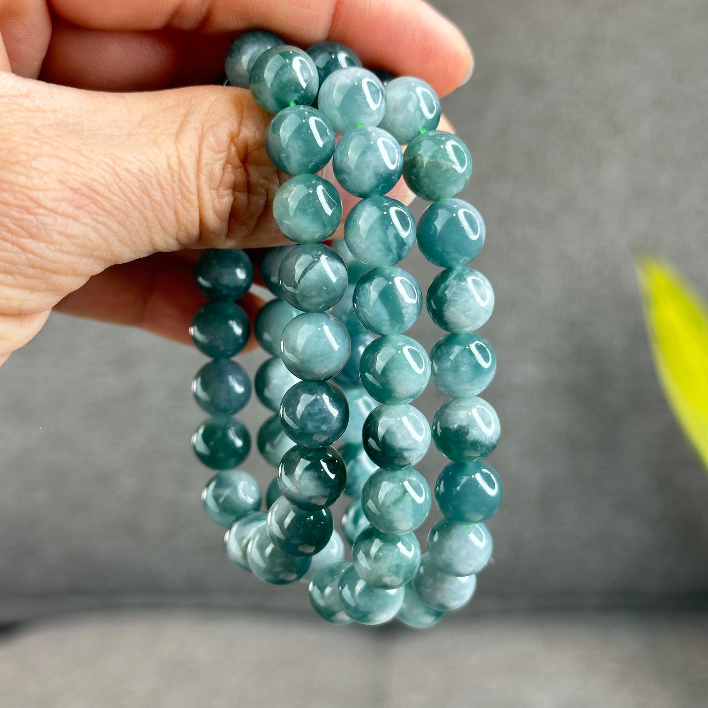 Natural Blue Water with White Pattern Jadeite Jade Bracelet Size 9.5 mm
