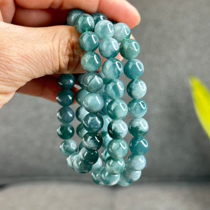 Natural Blue Water with White Pattern Jadeite Jade Bracelet Size 9.5 mm