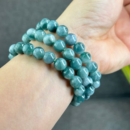 Natural Blue Water with White Pattern Jadeite Jade Bracelet Size 9.5 mm