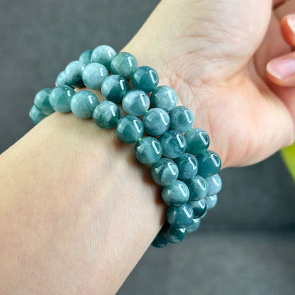 Natural Blue Water with White Pattern Jadeite Jade Bracelet Size 9.5 mm