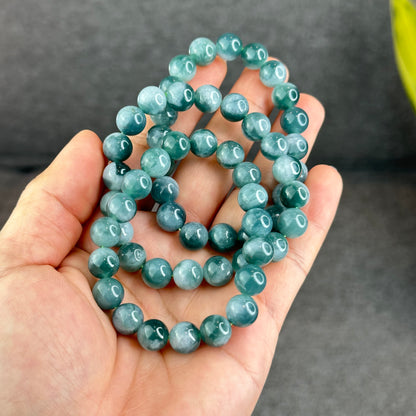 Natural Blue Water with White Pattern Jadeite Jade Bracelet Size 9.5 mm