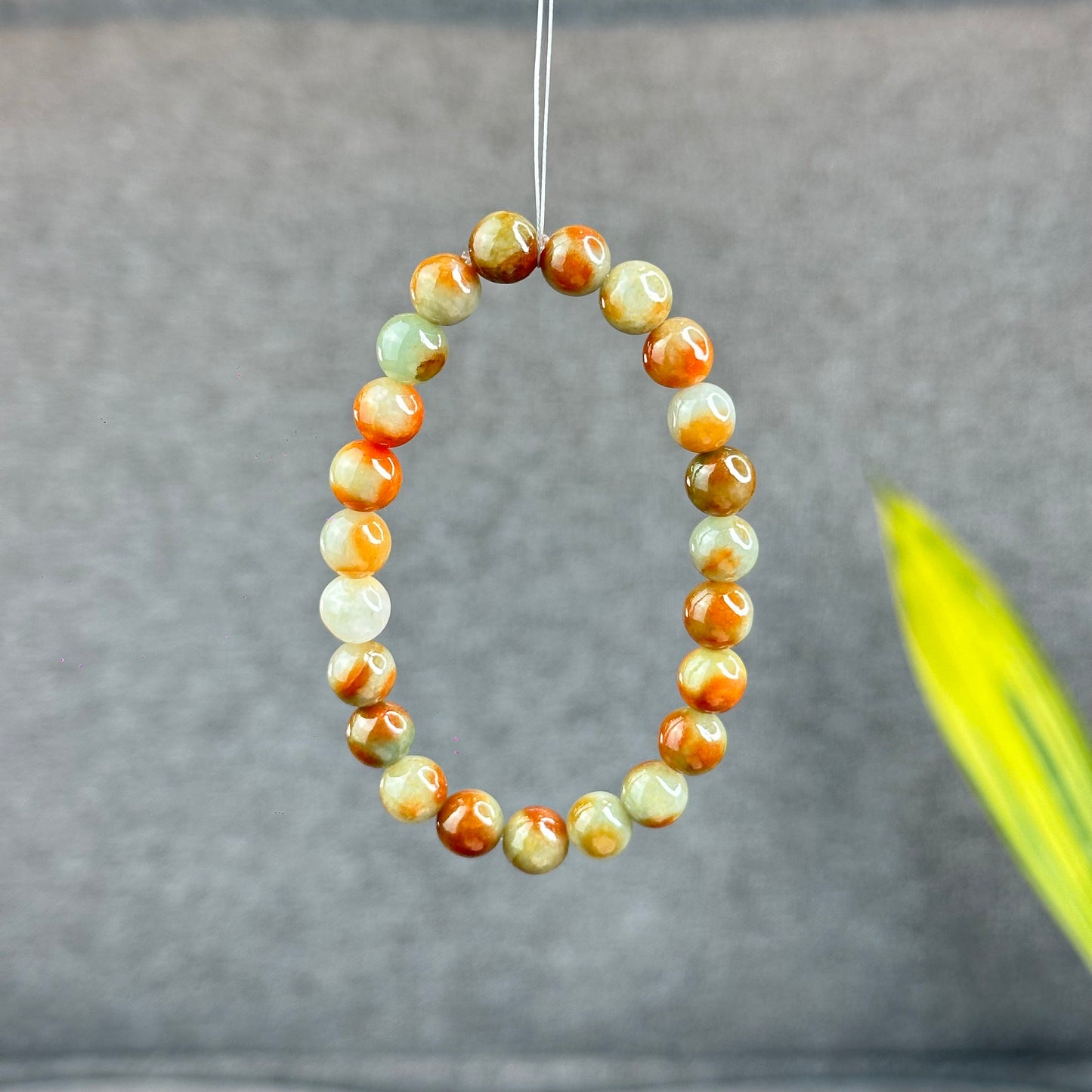 Natural Orange Red Jadeite Jade Bracelet Size 7.8 mm