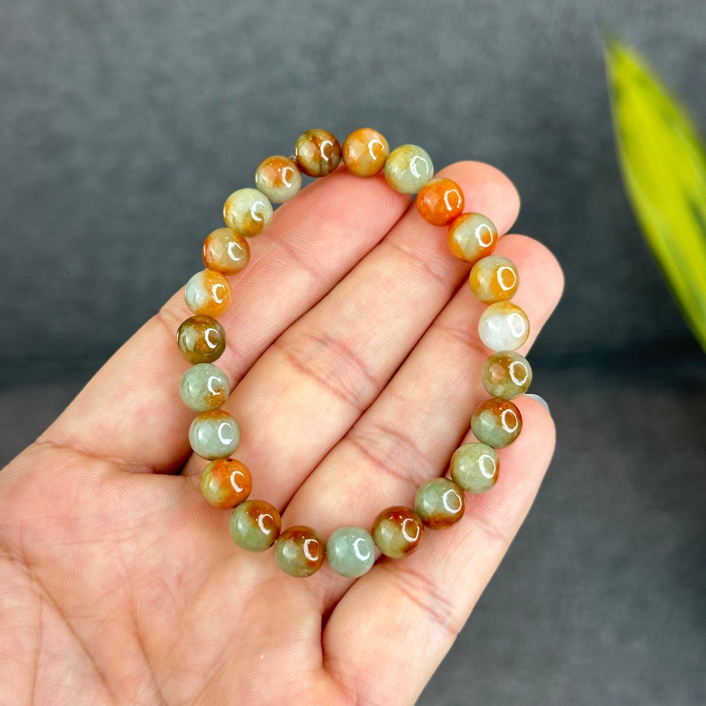 Natural Orange Red Jadeite Jade Bracelet Size 7.8 mm