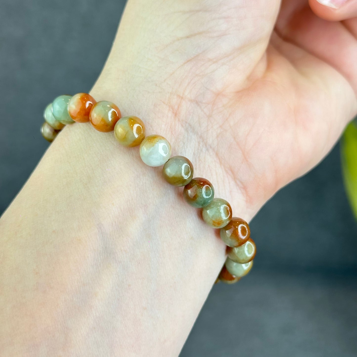 Natural Orange Red Jadeite Jade Bracelet Size 7.8 mm