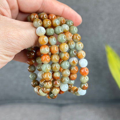 Natural Orange Red Jadeite Jade Bracelet Size 7.8 mm