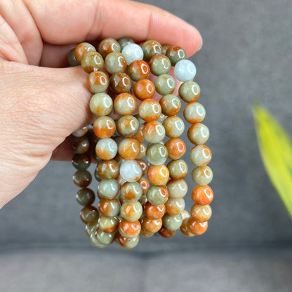 Natural Orange Red Jadeite Jade Bracelet Size 7.8 mm
