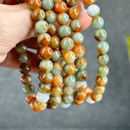 Natural Orange Red Jadeite Jade Bracelet Size 7.8 mm