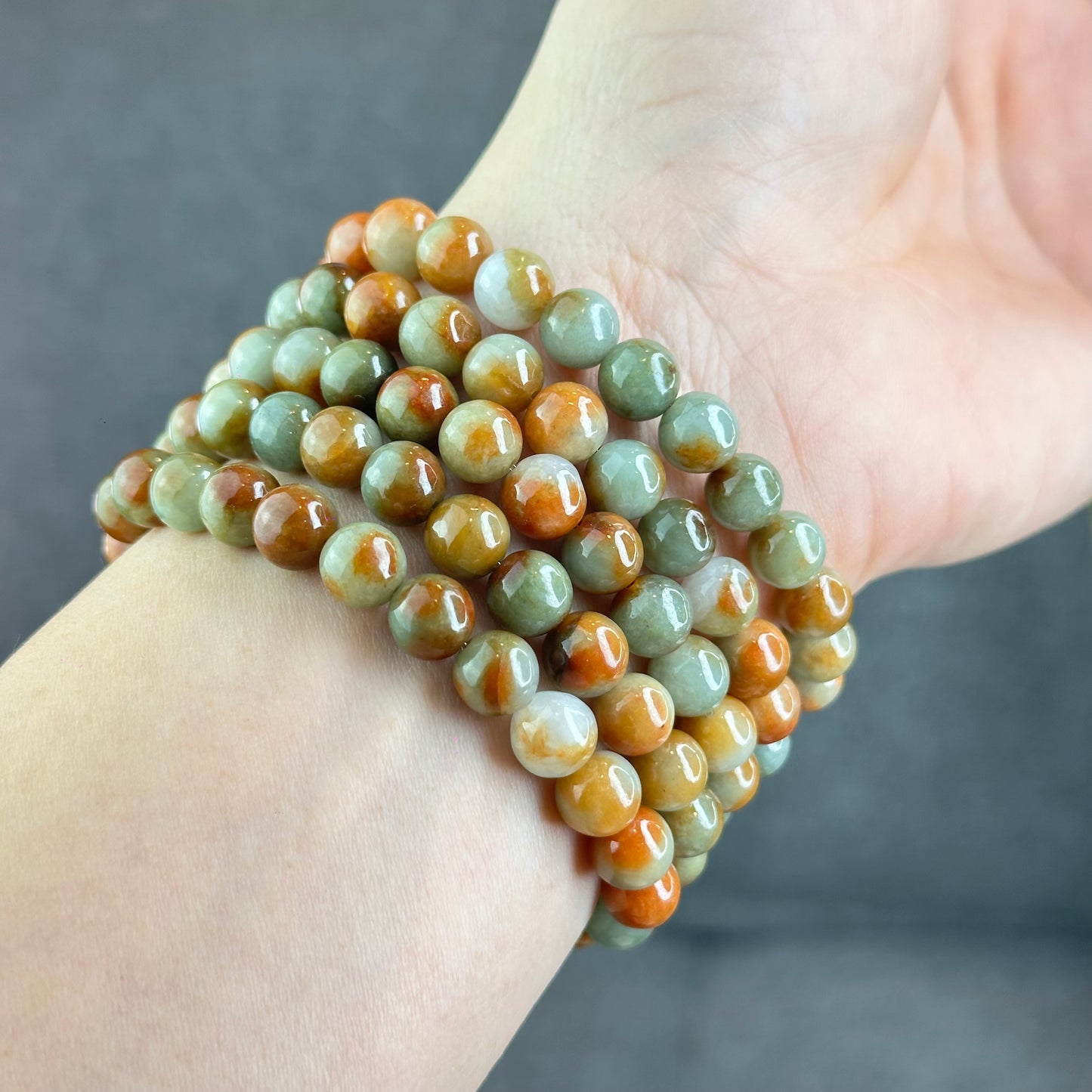 Natural Orange Red Jadeite Jade Bracelet Size 7.8 mm