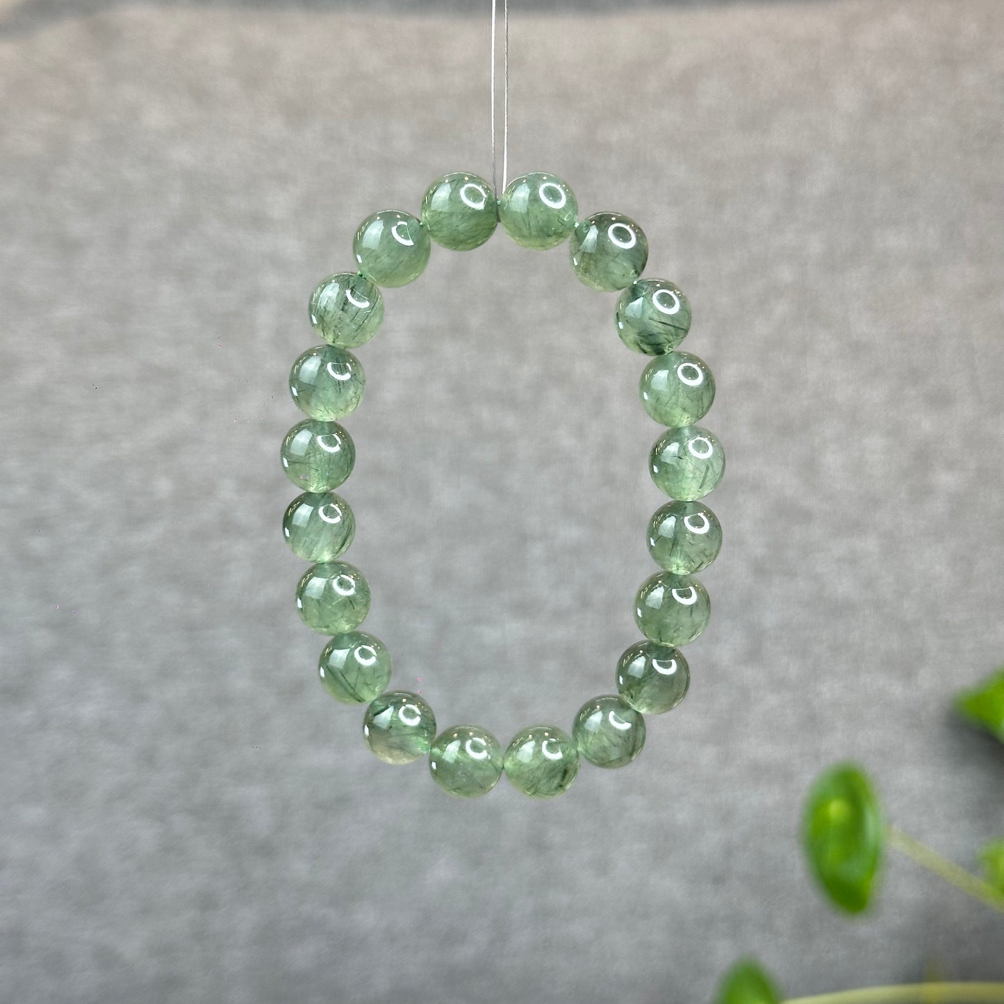 Natural Green Rutilated Quartz Bracelet Size 9.5 mm