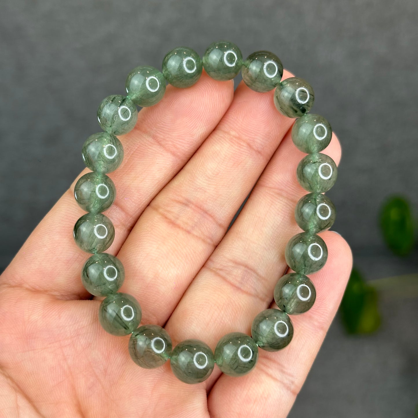 Natural Green Rutilated Quartz Bracelet Size 9.5 mm