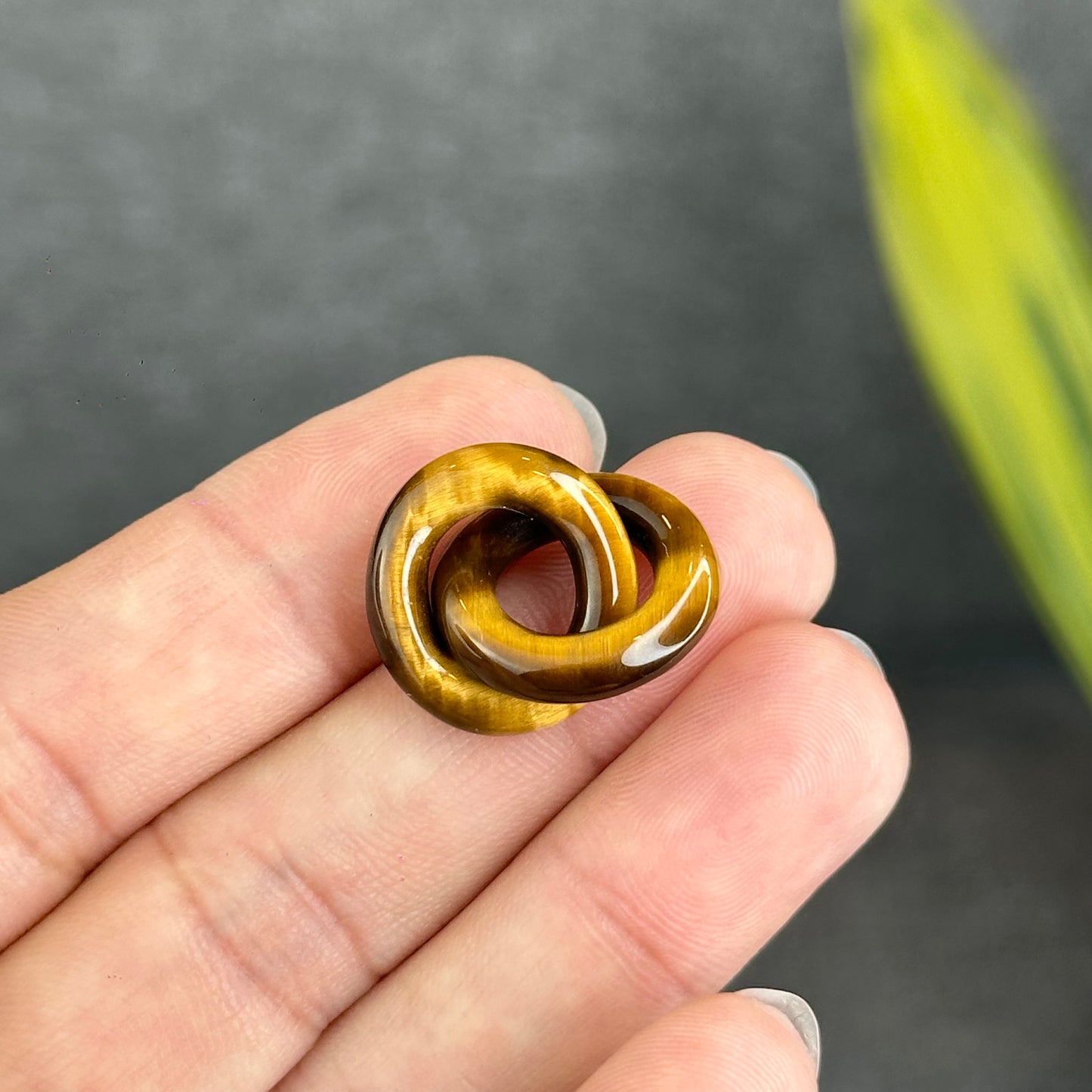 Natural Yellow Tiger Eye Circle Interlock Charm