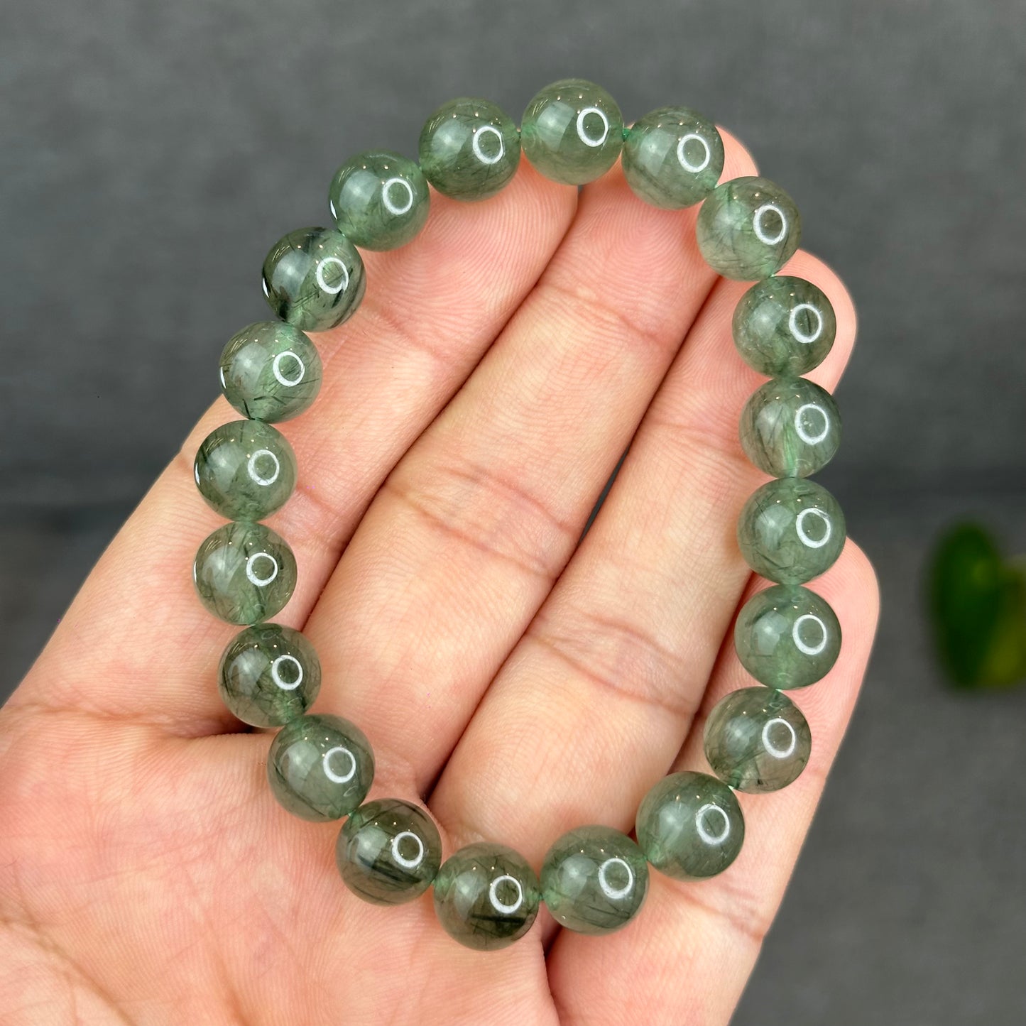 Natural Green Rutilated Quartz Bracelet Size 9.5 mm