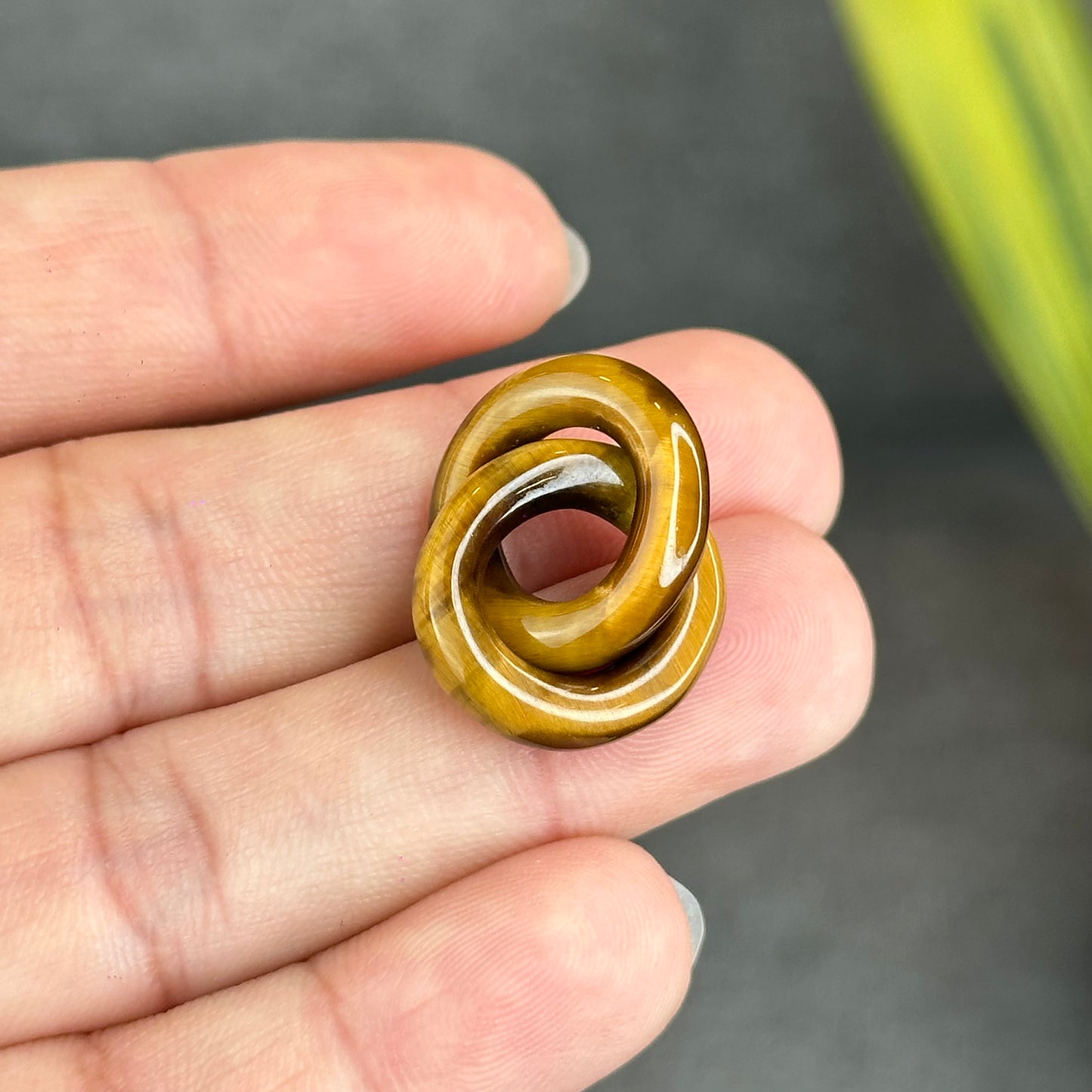 Natural Yellow Tiger Eye Circle Interlock Charm
