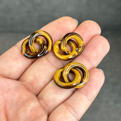Natural Yellow Tiger Eye Circle Interlock Charm