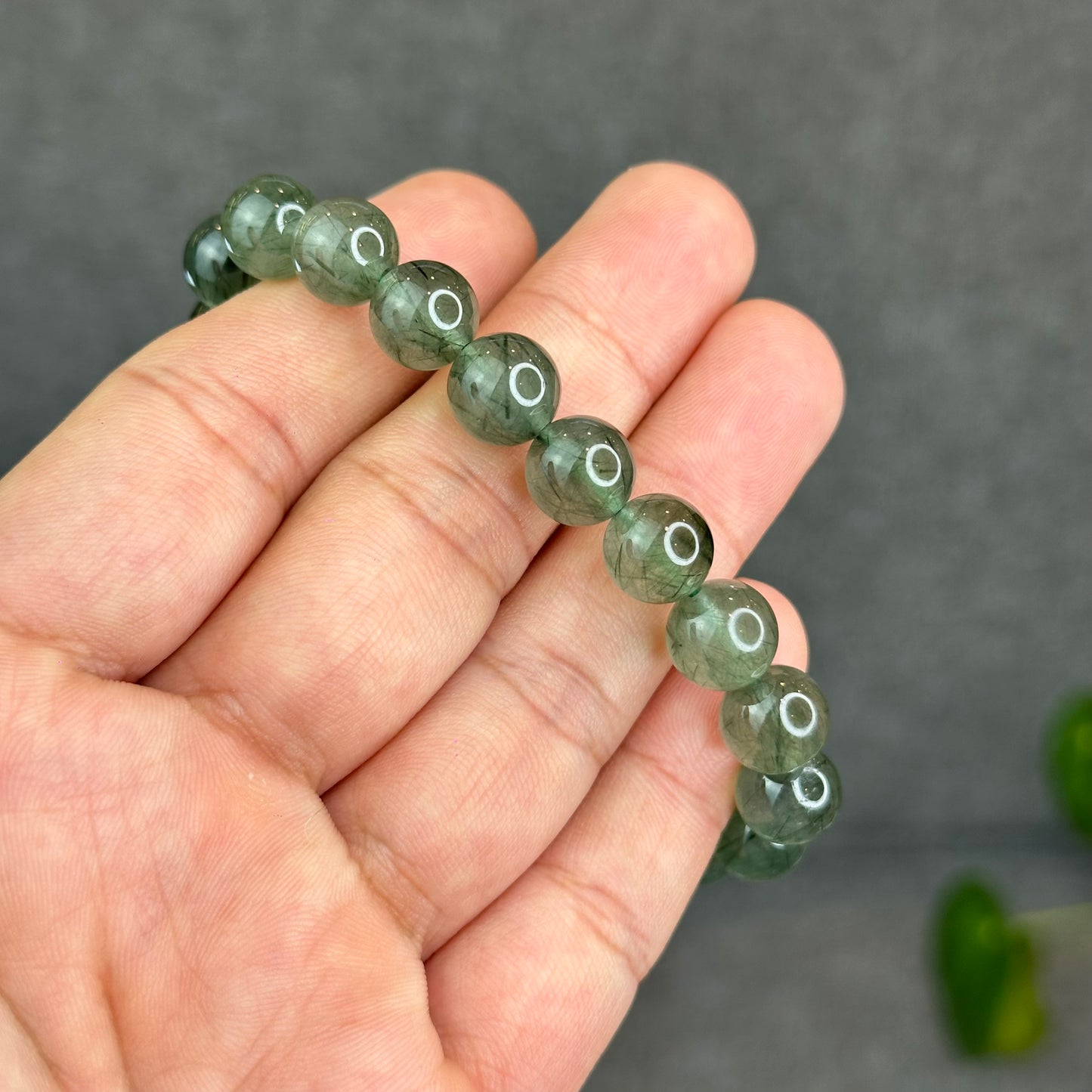 Natural Green Rutilated Quartz Bracelet Size 9.5 mm