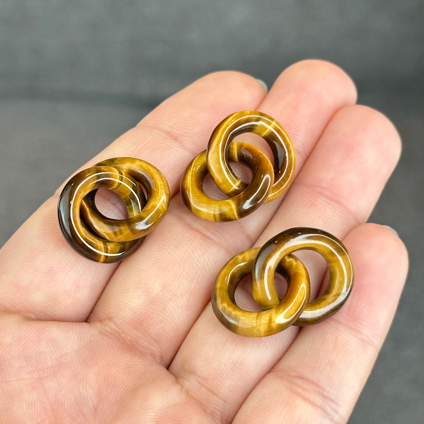 Natural Yellow Tiger Eye Circle Interlock Charm