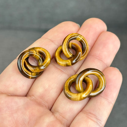 Natural Yellow Tiger Eye Circle Interlock Charm
