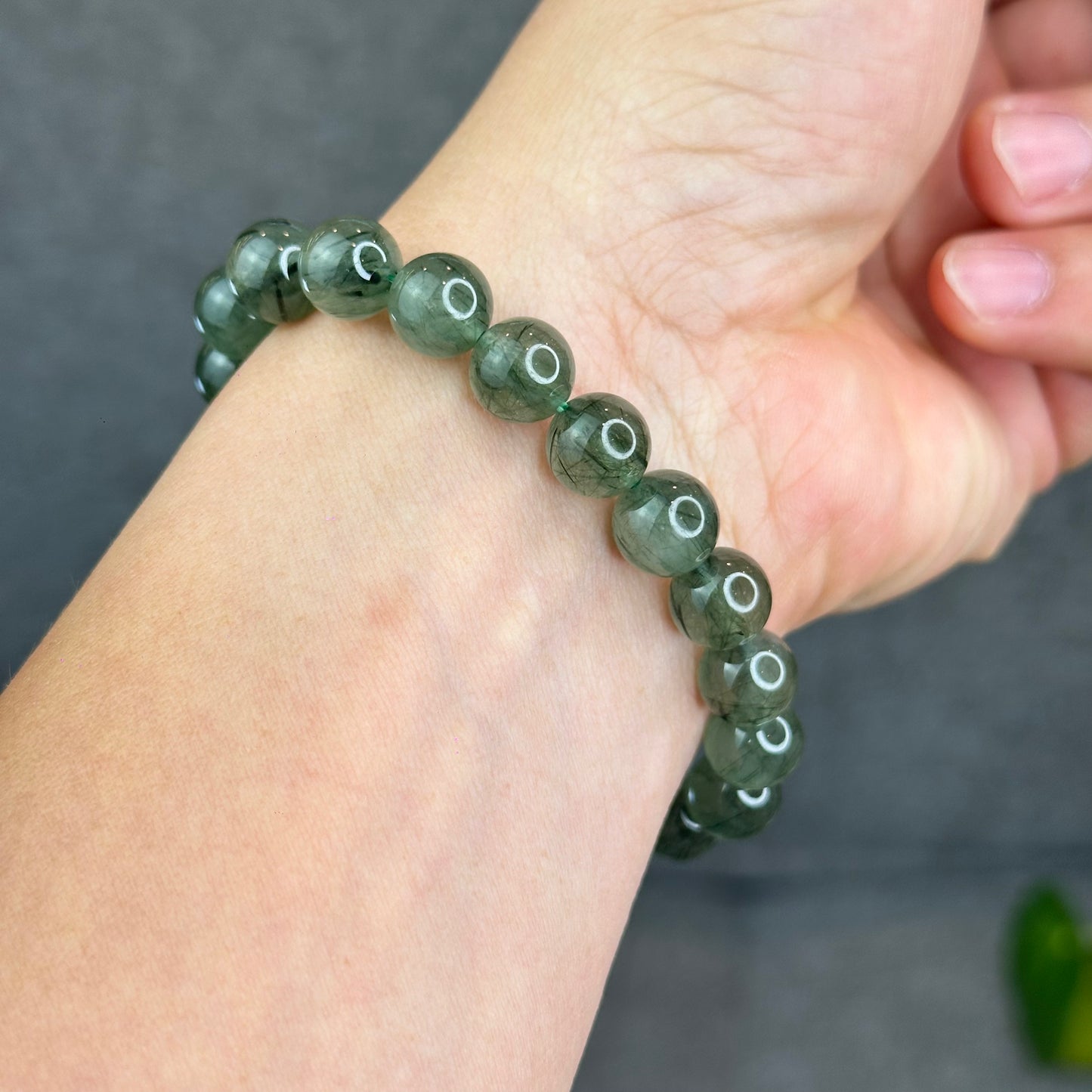 Natural Green Rutilated Quartz Bracelet Size 9.5 mm