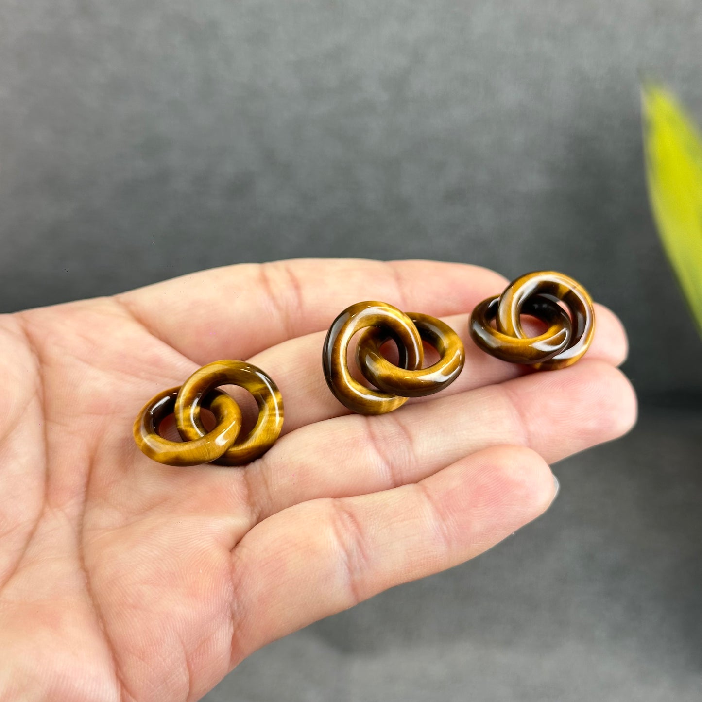 Natural Yellow Tiger Eye Circle Interlock Charm