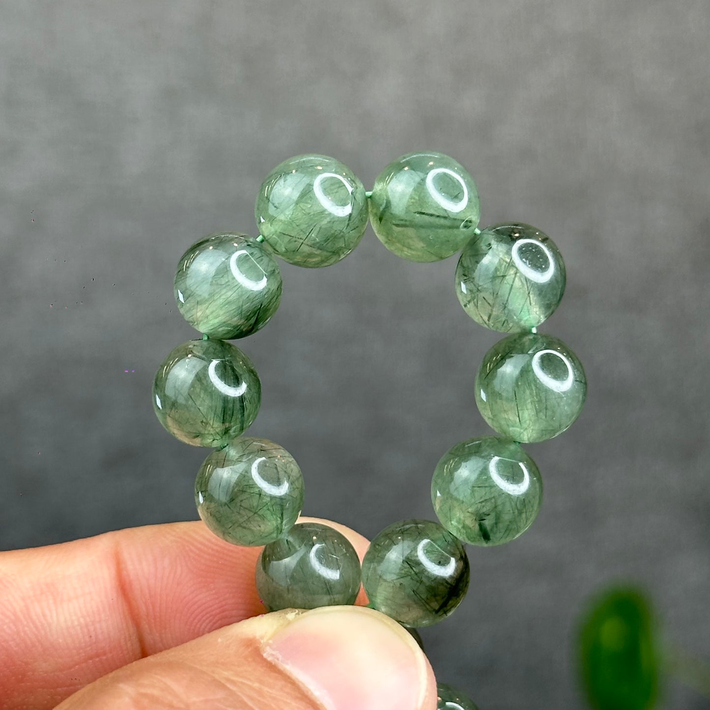 Natural Green Rutilated Quartz Bracelet Size 9.5 mm